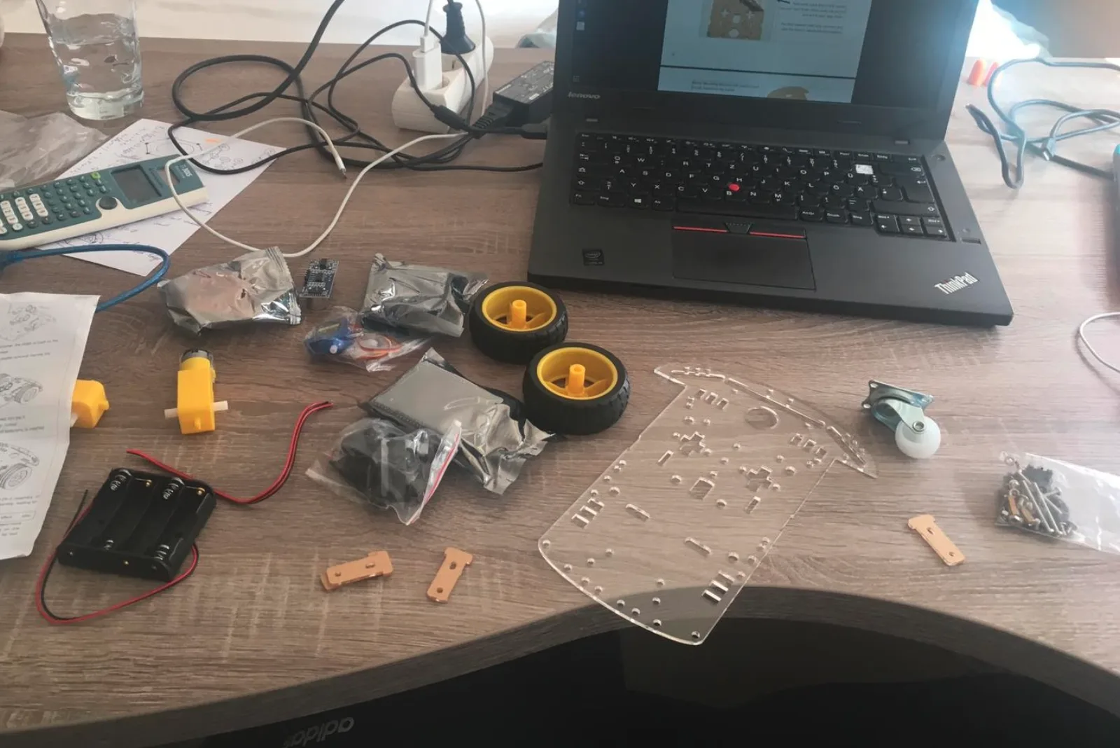 Arduino-based robot assembly with motor driver and wiring