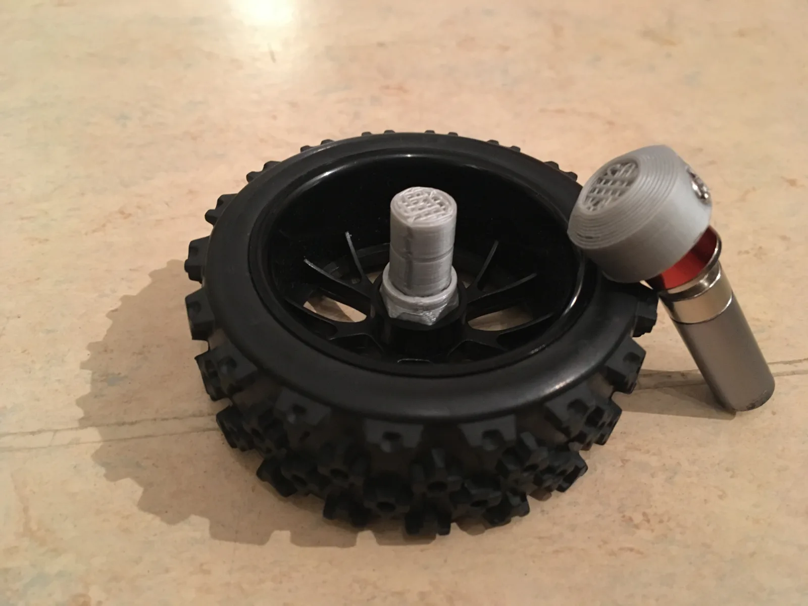 Destroyed 3D-printed drivetrain component after direct battery connection